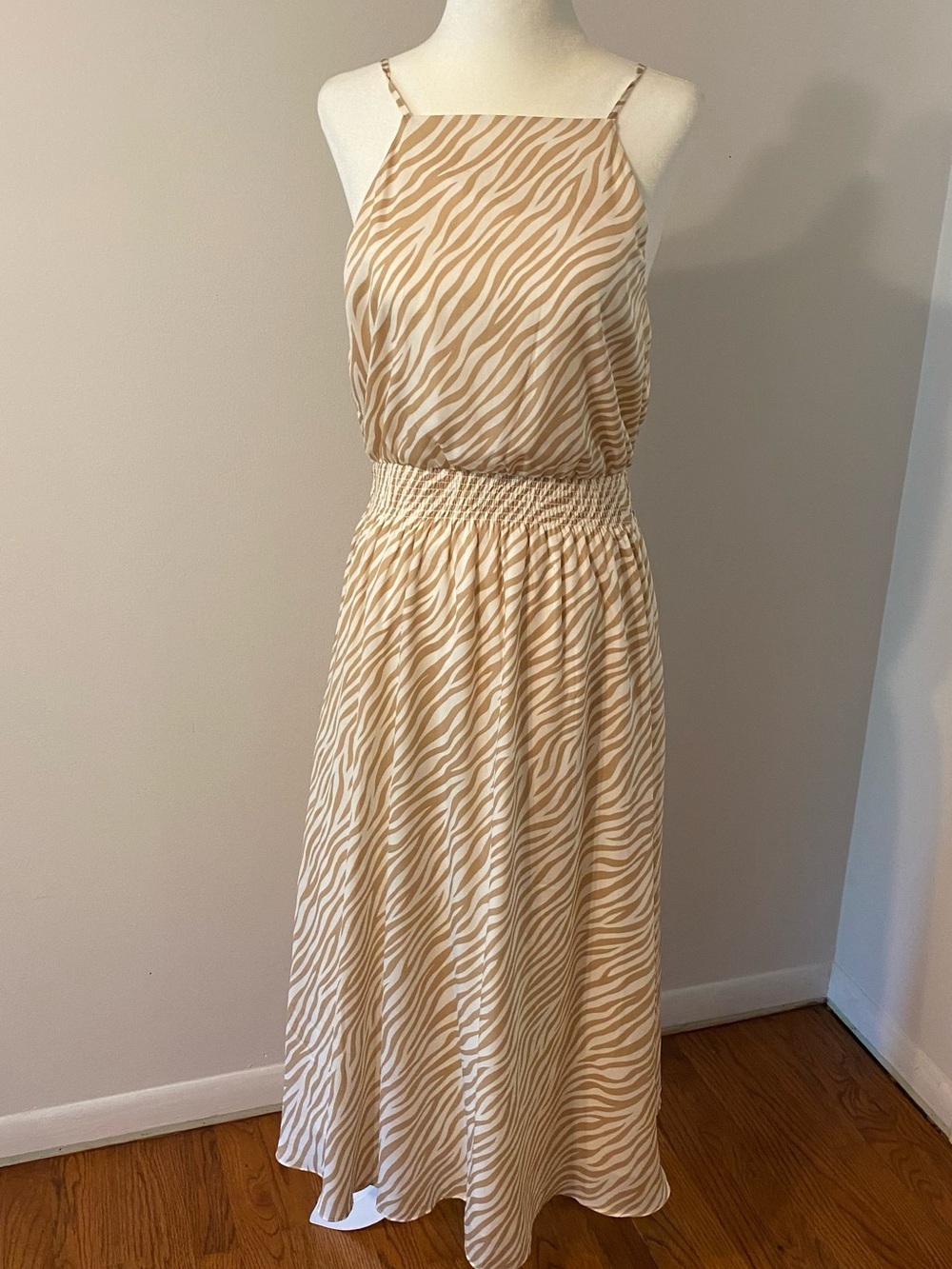 Ann Taylor Beige Zebra-Print Midi Dress